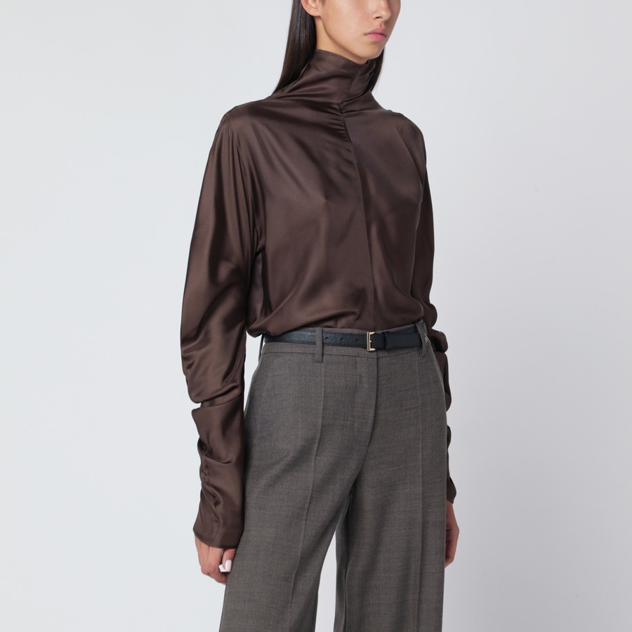 The Row Miles top in taupe silk | TheDoubleF
