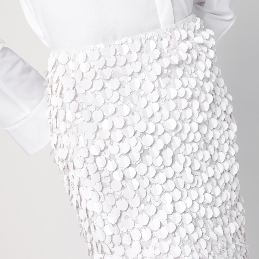 スカート PAROSH Women Mid Skirts D620997PL 001 WHITE P.A.R.O.S.H. White midi skirt with sequins | TheDoubleF