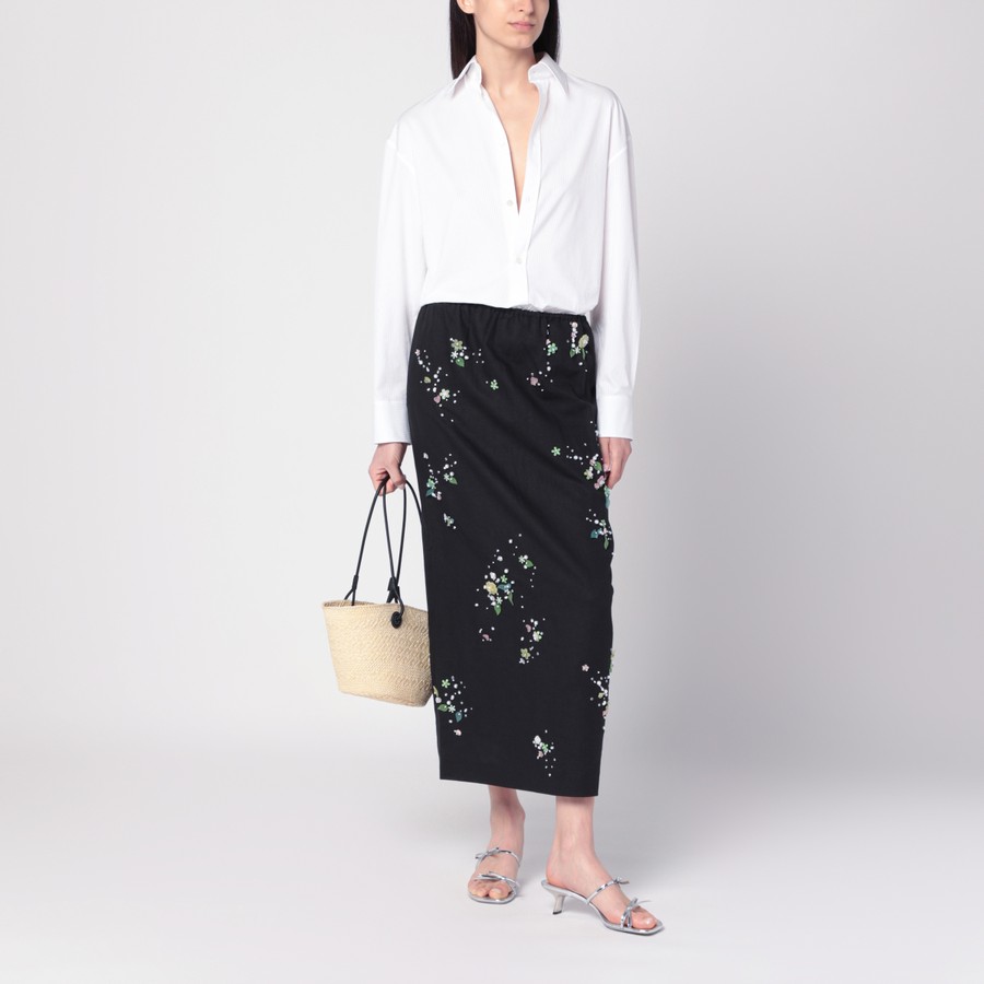 スカート BERNADETTE Black Miriam Embroidered skirt in linen blend BERNADETTE Black Miriam Embroidered skirt in linen blend