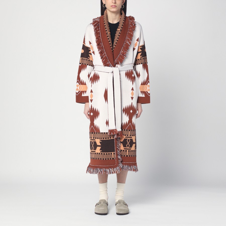 ワンピース ALANUI Women Tops LWHQ003R25KNI001 White Alanui Long cardigan Icon Jacquard white/brown | TheDoubleF