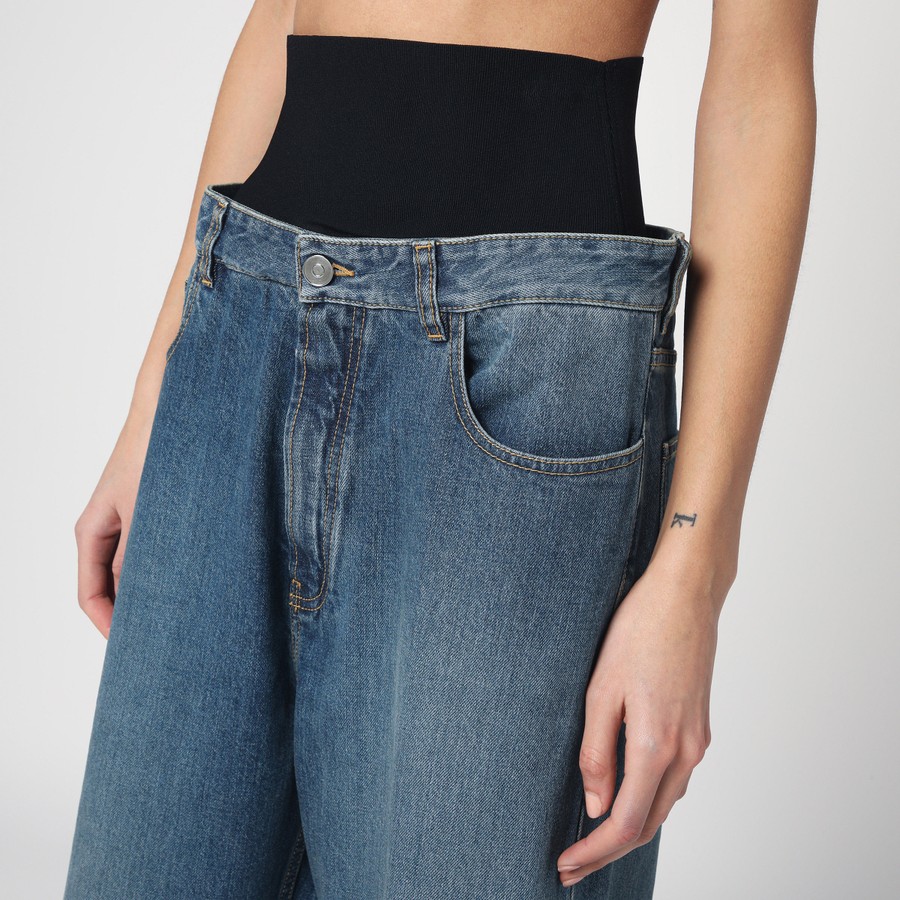Alaïa Wide denim jeans with knitted band | TheDoubleF