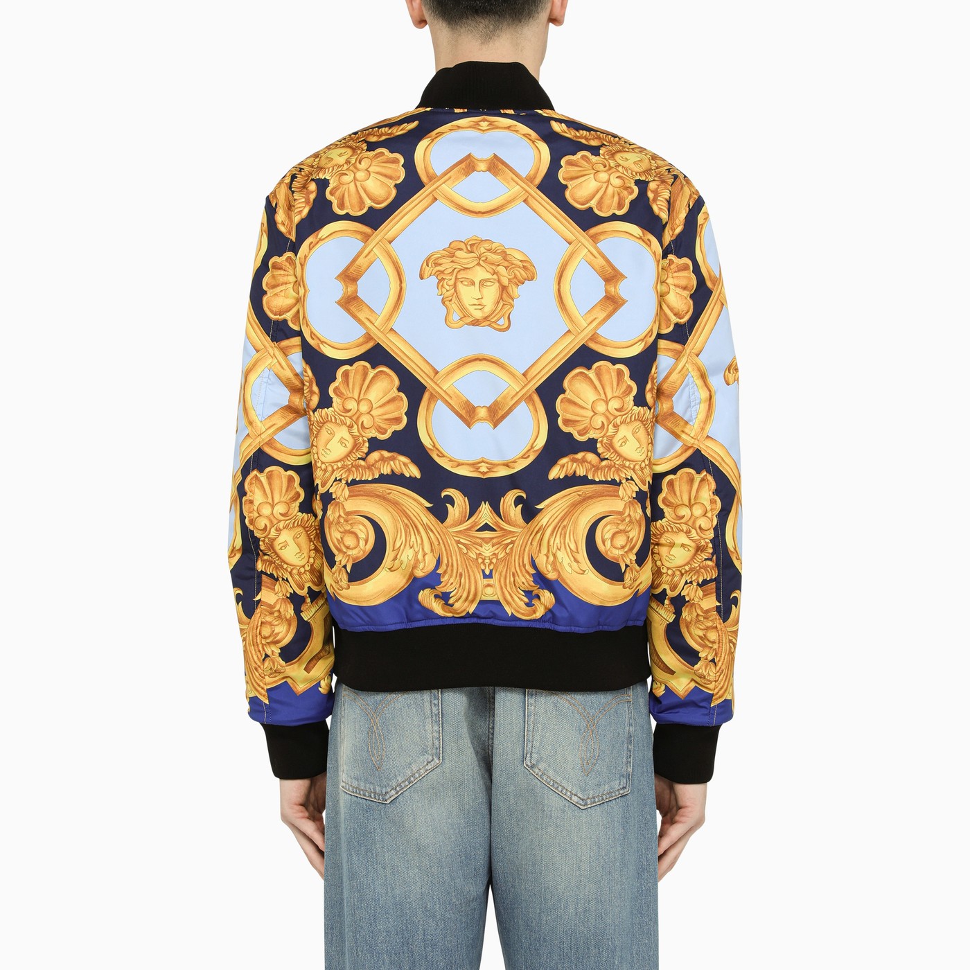 Versace Barocco 660 reversable blue bomber jacket TheDoubleF