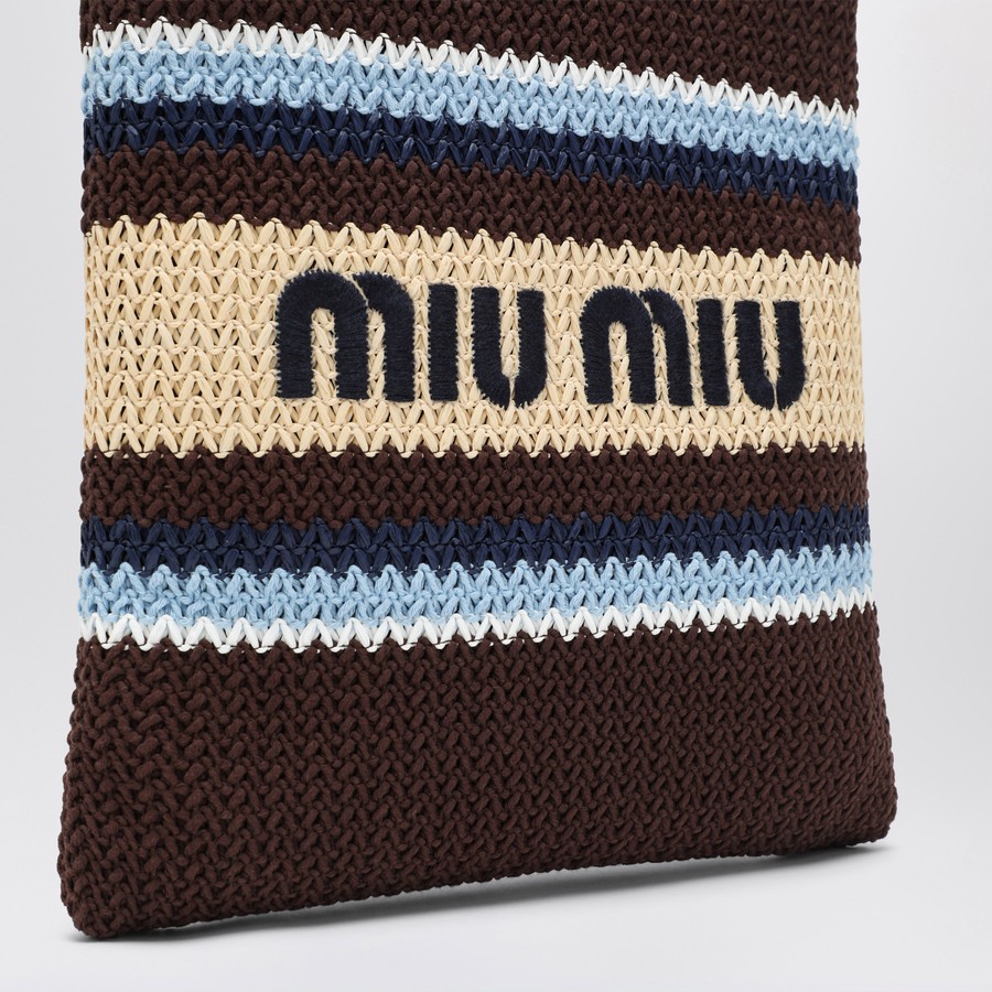 トートバッグ MIU MIU 5BG248_2DO3_F04EM RAFFIA EFFECT WOVEN TOTE BAG Natural/blue Raffia-effect Woven Tote Bag | Miu Miu