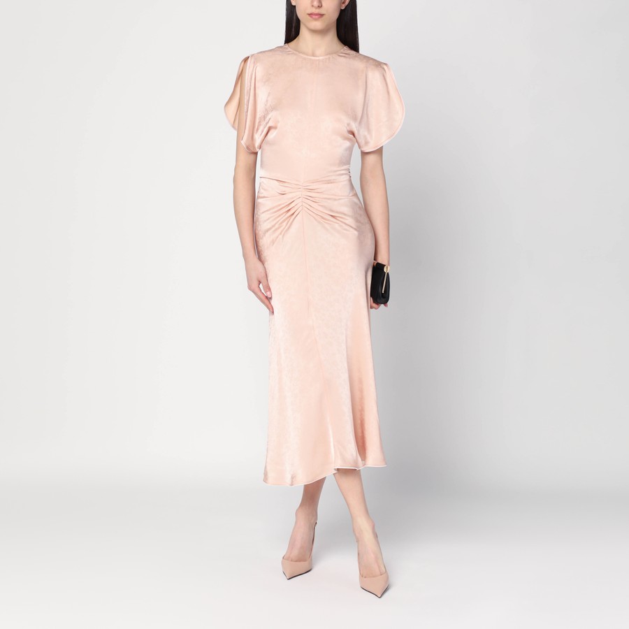 ワンピース VICTORIA BECKHAM LIGHT PINK DAMASK DRESS WITH GATHERING Victoria Beckham Light pink damask dress with gathering