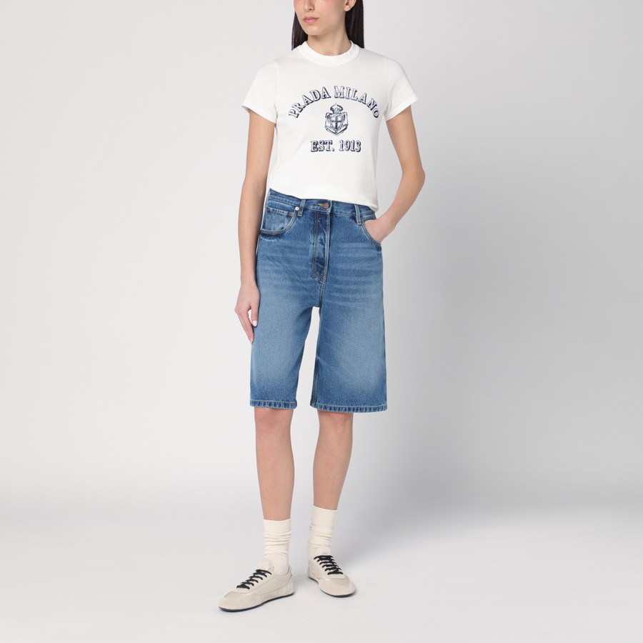 Tシャツ・カットソー PRADA FW25 White cotton t-shirt (3556BSOOO11CD F0009) Prada Men's' Logo Plaque Cotton T-Shirt in White | LN-CC®