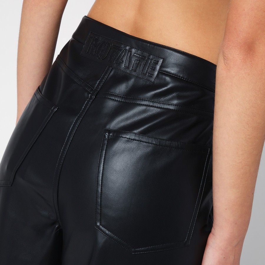 ボトムスその他 ROTATE Birger Christensen Black faux leather trousers ROTATE BIRGER CHRISTENSEN lace-up faux-leather Trousers