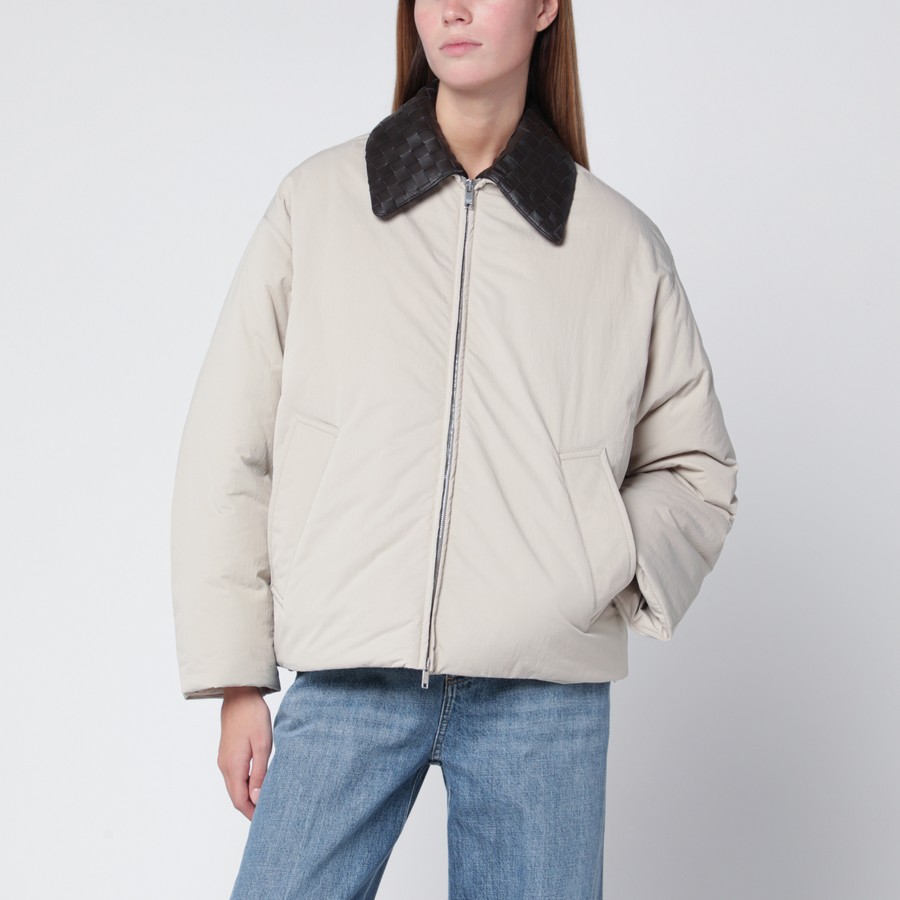 Bottega Veneta Beige jacket with Intrecciato collar | TheDoubleF