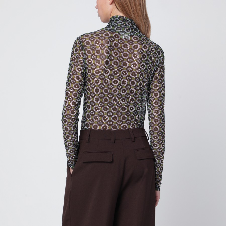 Dries Van Noten Maglia dolcevita semitrasparente con stampa verde