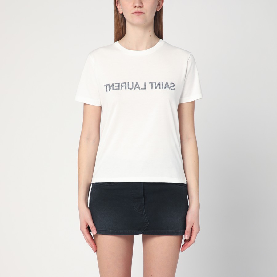 【関税込】Saint Laurent ロゴ コットンTシャツ WHITE SAINT LAURENT Logo Cotton T-Shirt in White | endource