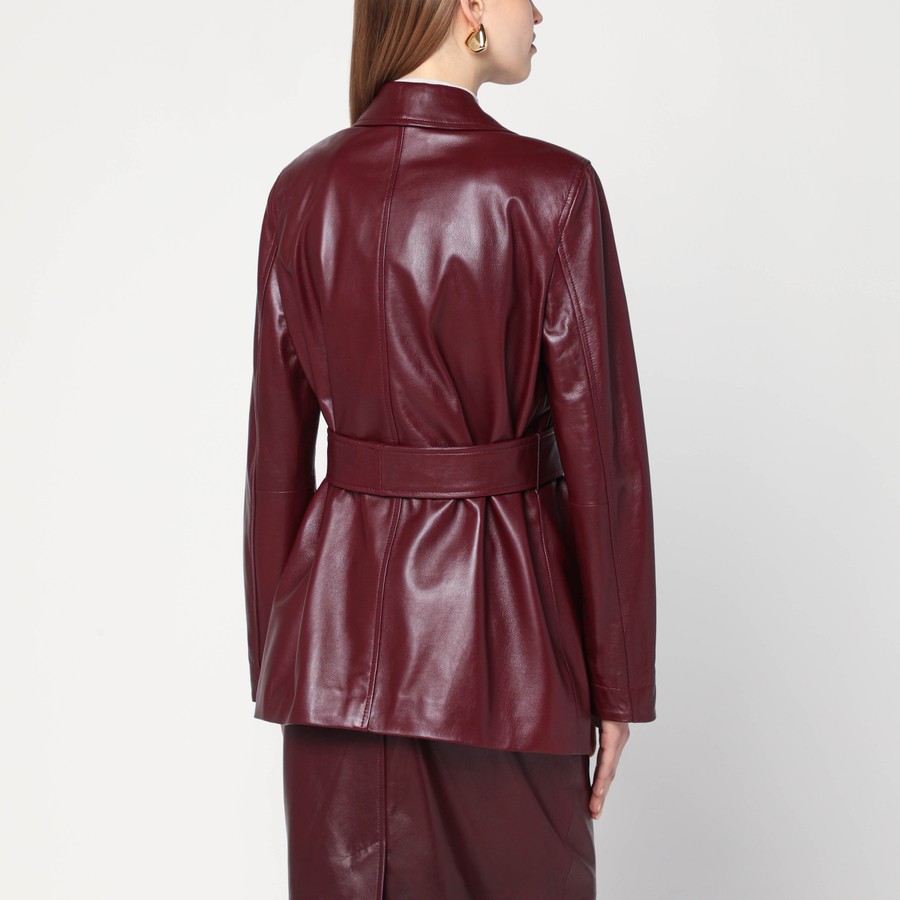 レザージャケット・コート Max Mara Studio TOLMIN - Nappa leather jacket with belt Max Mara Studio Jacket with belt in Bordeaux nappa leather