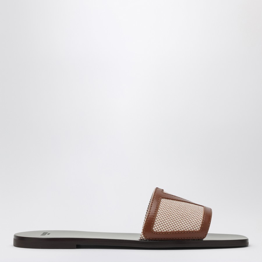 Valentino Garavani Viva Superstar brown canvas slide sandal