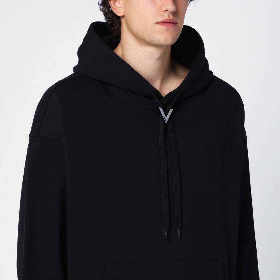 パーカー・フーディ Valentino Garavani V Detail' Hoodie Valentino Black cotton hooded sweatshirt with V detail