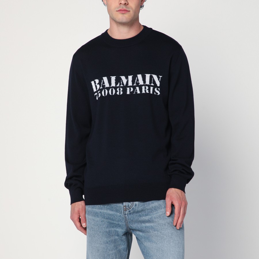 スウェット・トレーナー Balmain Blue Wool Sweater With Logo Balmain Blue wool sweater with logo | TheDoubleF