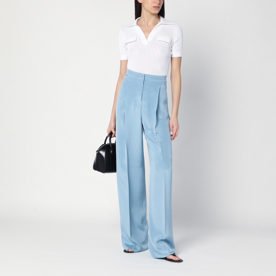 パンツ Max Mara Pianoforte Wide-Leg Sky Blue Trousers In Silk Max Mara Pianoforte Wide-leg sky blue trousers in silk