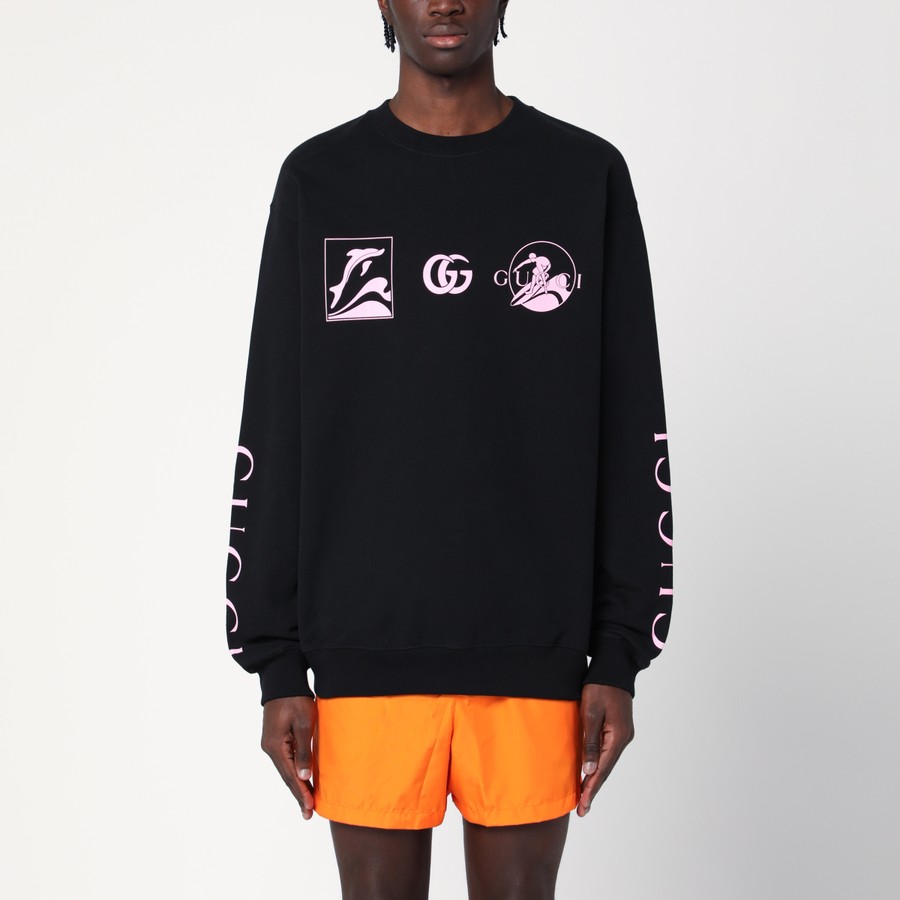 グッチ スウェットシャツ 784413 XJG74 1152 ブラック サイズM GUCCI Black cotton sweatshirt with logo prints | TheDoubleF