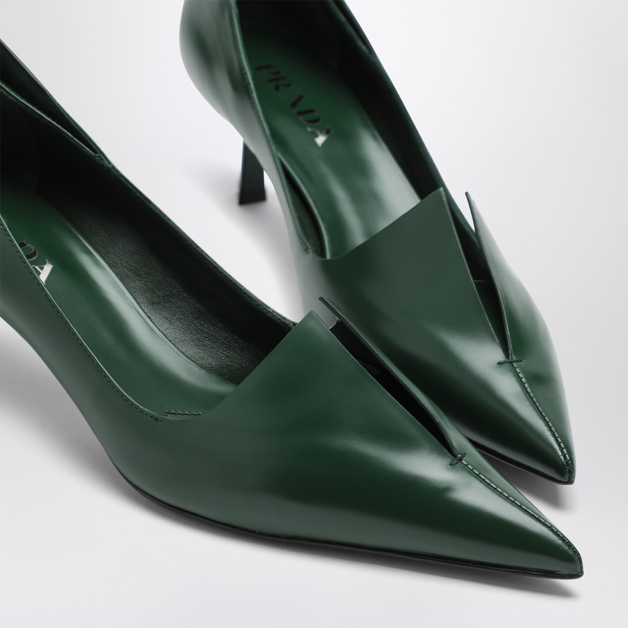 Prada Brushed leather décolleté in fir green | TheDoubleF