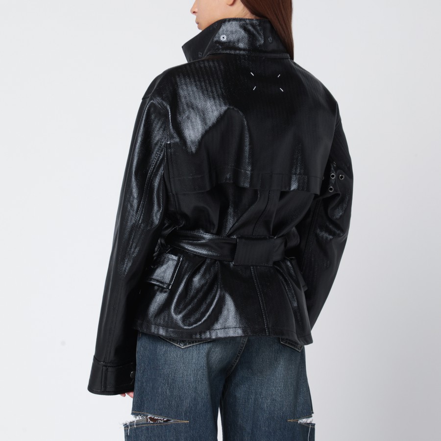 Maison Margiela Black cotton laminated belted jacket