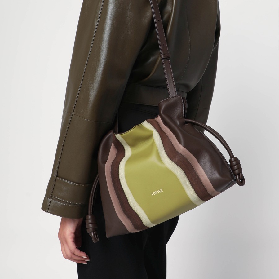 Loewe Flamenco medium clutch in Chocolate/Light Moss