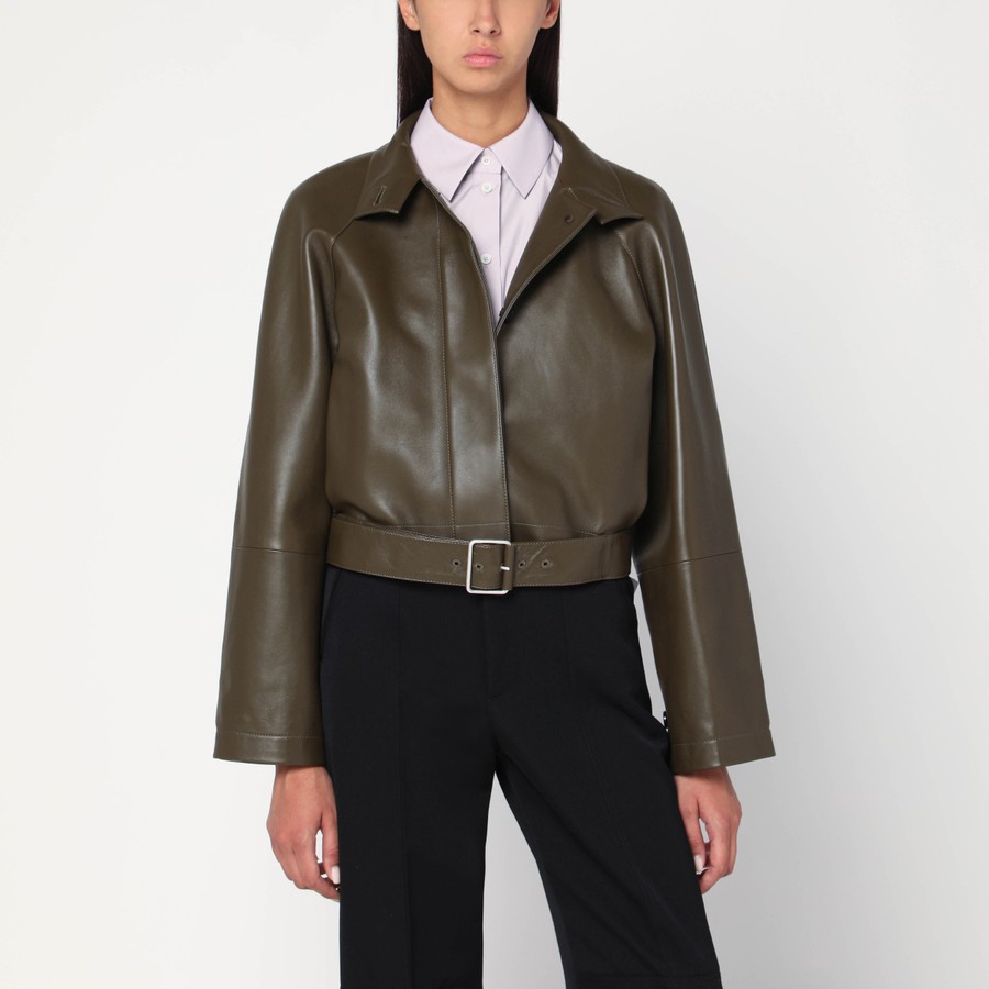 ジャケット Loewe Khaki green leather jacket with belt Loewe Khaki green leather jacket with belt | TheDoubleF