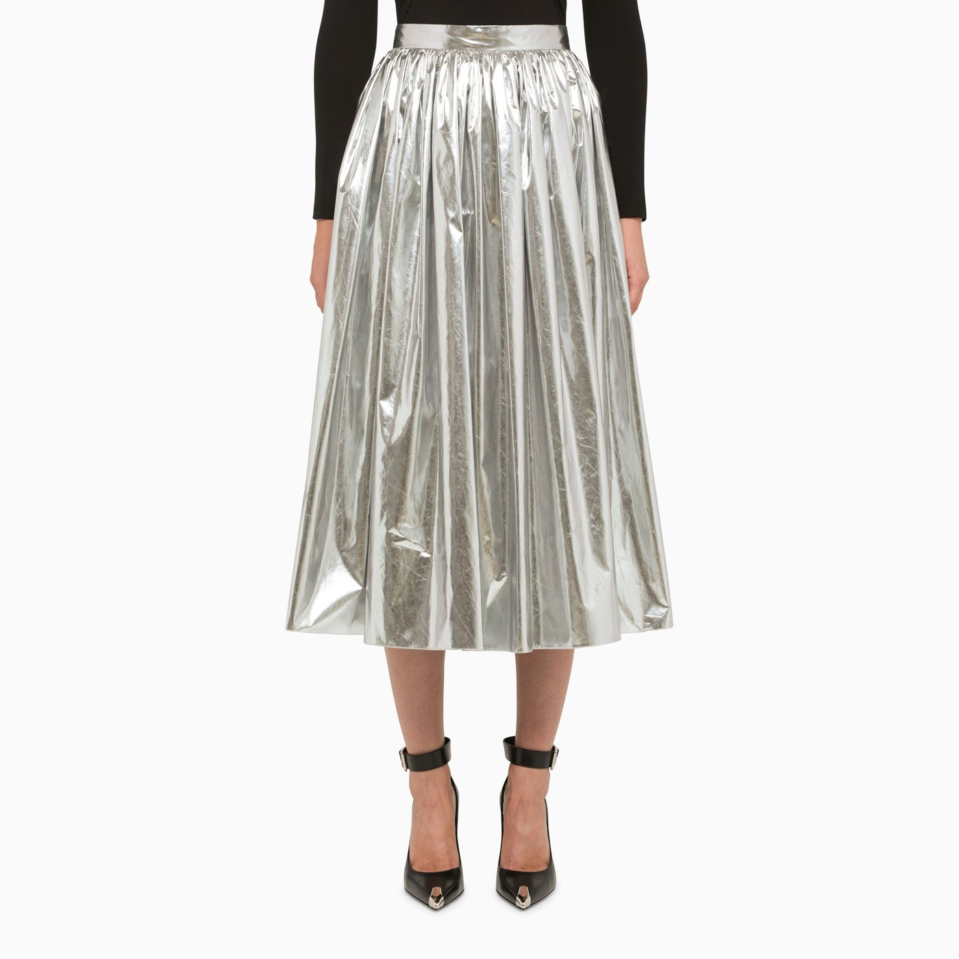 Alexander McQueen Metallic silver pleated skirt TheDoubleF