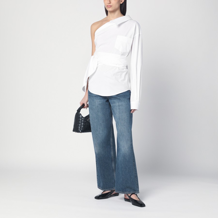 Tシャツ・カットソー Moschino SS25 One-shoulder shirt (J02110531 2001) Moschino One-shoulder white shirt with sash | TheDoubleF
