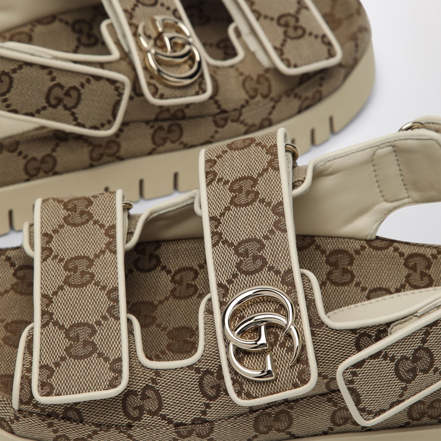 GUCCI Beige GG fabric sandals with Double G | TheDoubleF