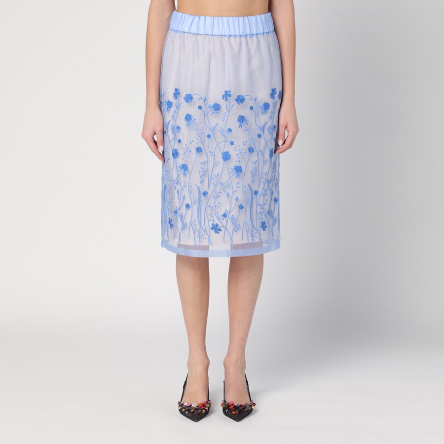 スカート PAROSH Women Skirts D621136CO Blue P.A.R.O.S.H. Sky blue silk skirt with embroidery | TheDoubleF