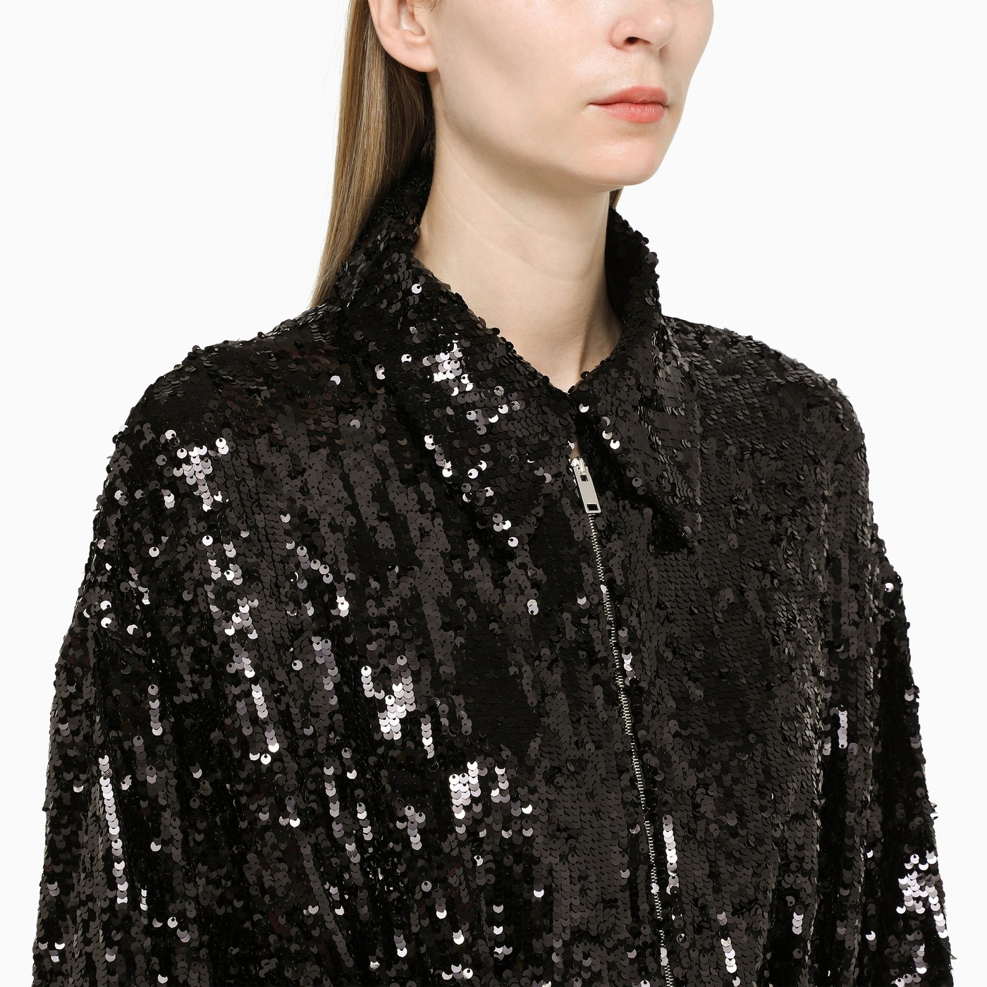 Khaite Veste noire zipp?�e paillet?�e | TheDoubleF