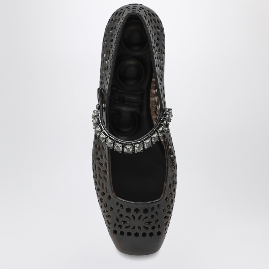 バレエシューズ Jimmy Choo The Jelly Transparent Black Ballet Flats With Cry ELME FLAT | Black Nappa Leather Flats with Pearl