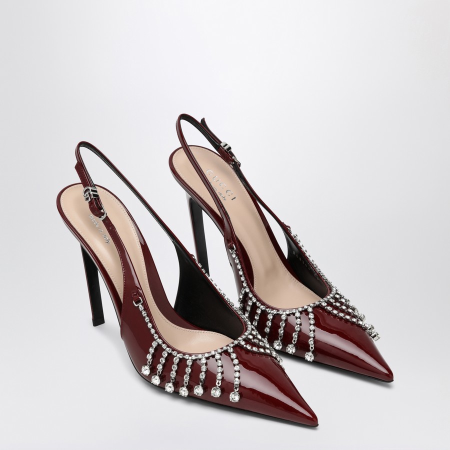 シューズ・サンダルその他 GUCCI Bordeaux patent leather pump with crystal chain GUCCI Bordeaux patent leather pump with crystal chain