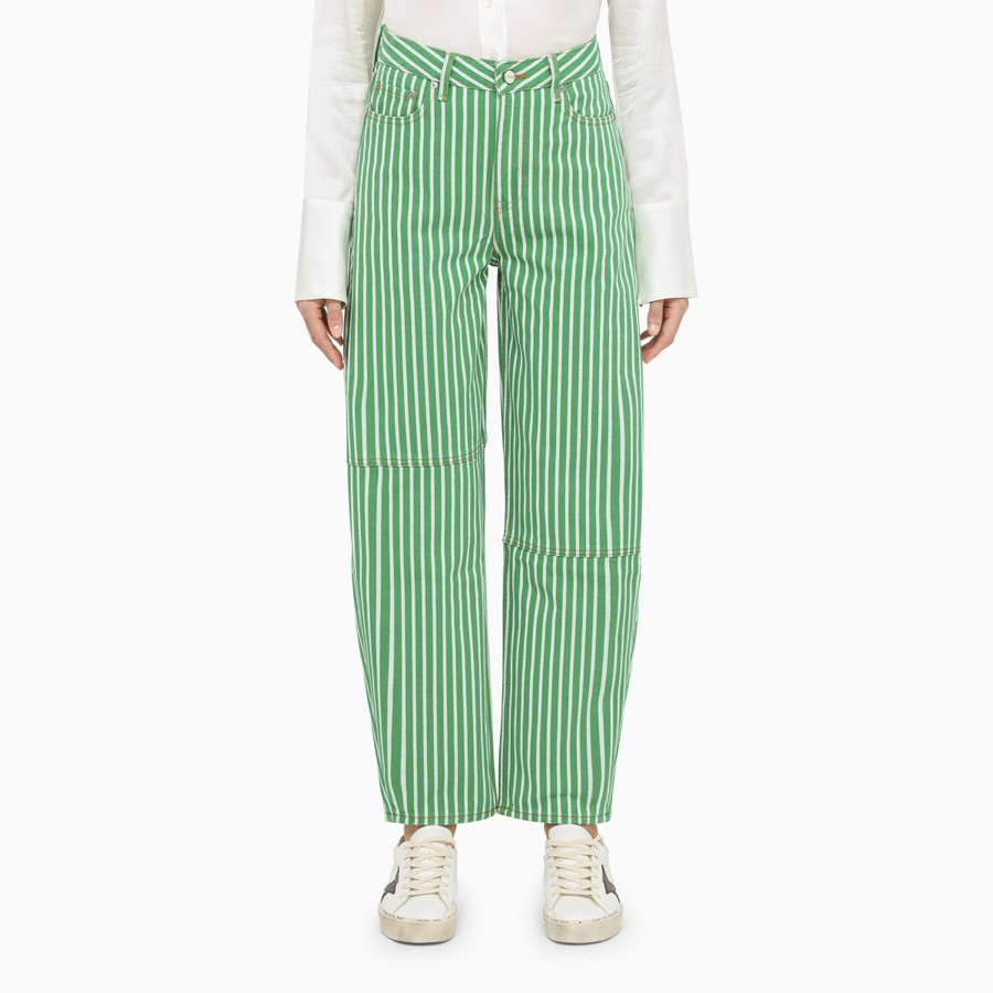 striped green trousers