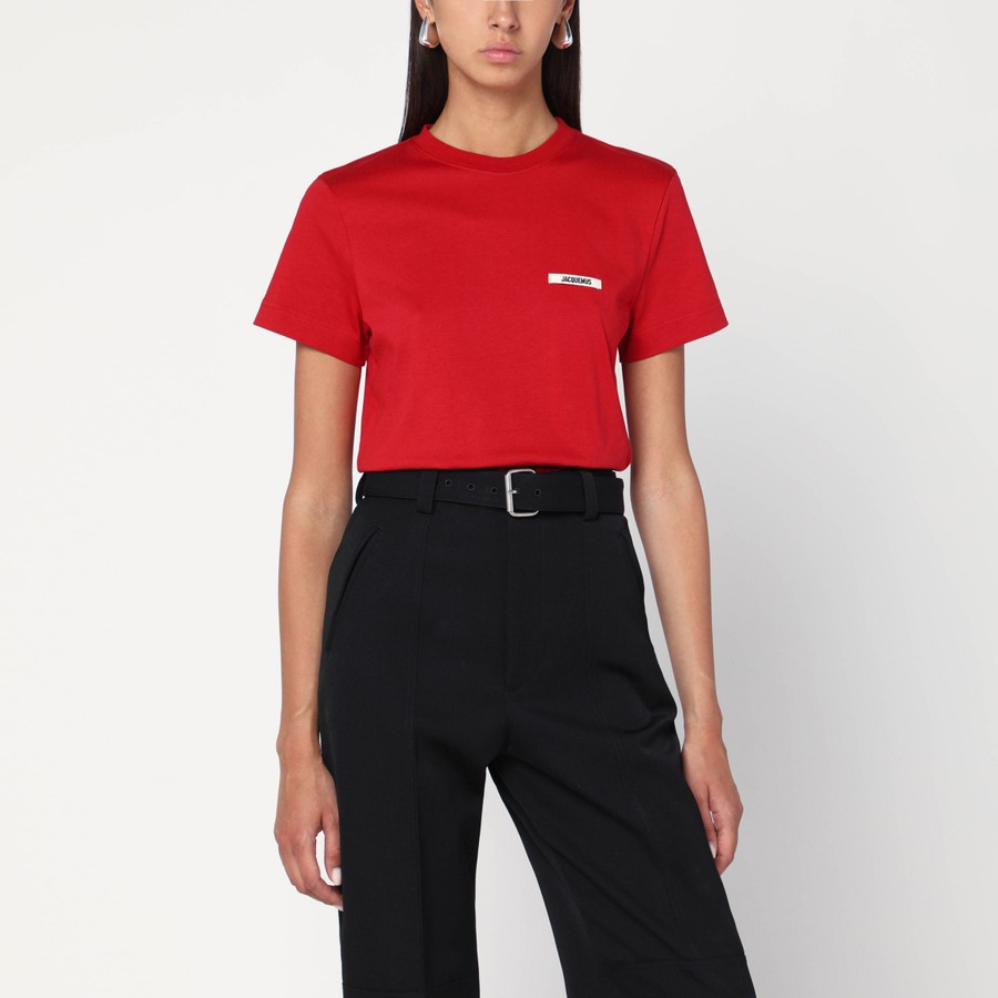 Tシャツ・カットソー JACQUEMUS FW25 T-shirts (25HTSW00550 AJ00029100) JACQUEMUS Red Gros Grain T-shirt | TheDoubleF