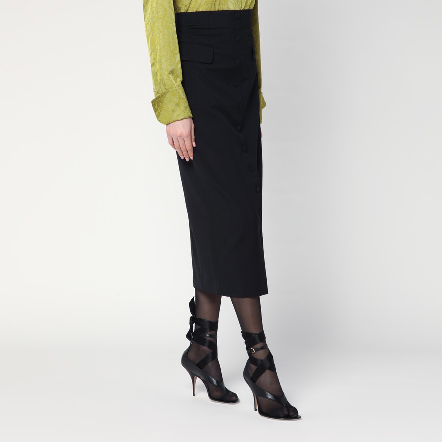 スカート DRIES VAN NOTEN BLACK WOOL AND MOHAIR MIDI SKIRT Dries Van Noten Black wool and mohair midi skirt | TheDoubleF