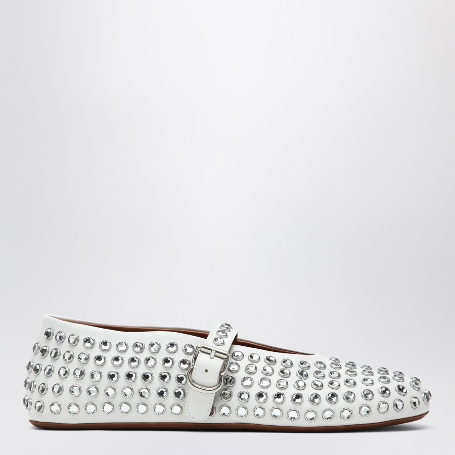 バレエシューズ ALAIA WHITE LEATHER BALLERINA WITH CRYSTALS Crystal-embellished leather ballet flats in white - Alaia