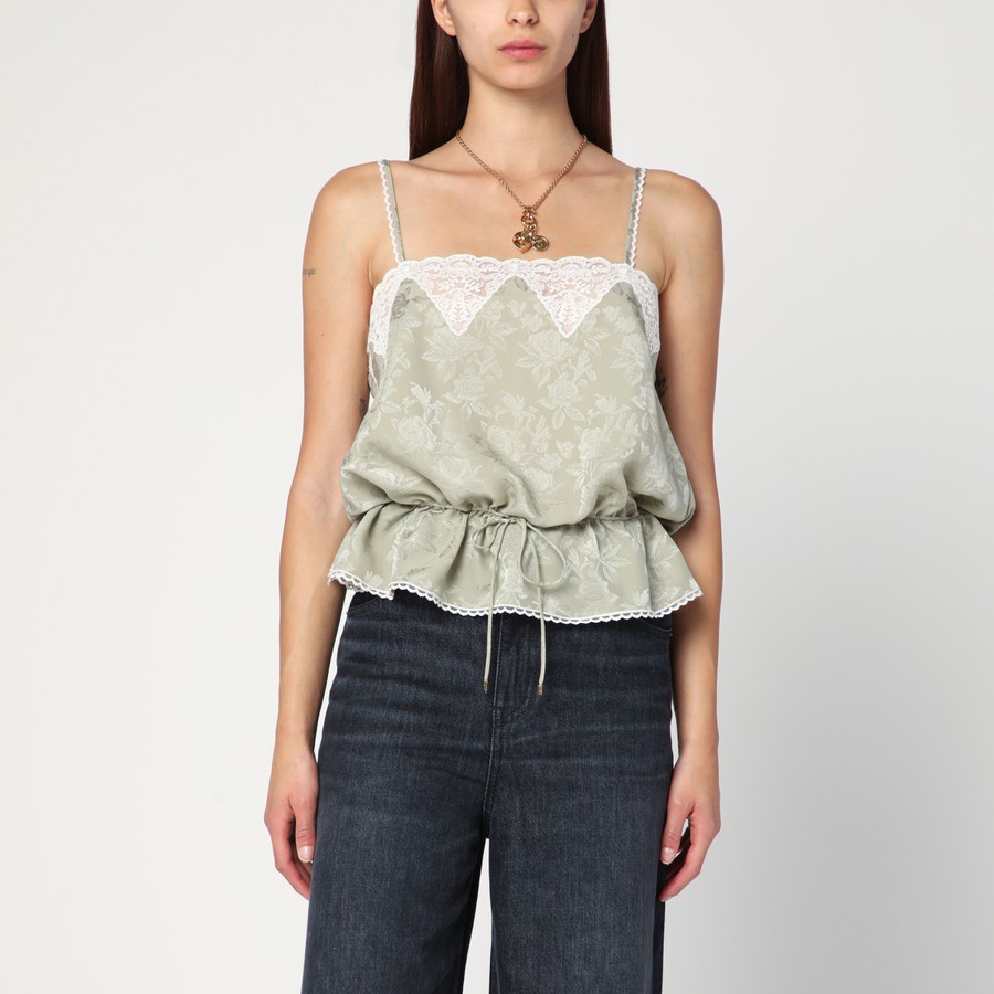 Tシャツ・カットソー CHLOE LIGHT GREEN SILK JACQUARD TOP WITH ROSES Chloé Light green silk jacquard top with roses | TheDoubleF