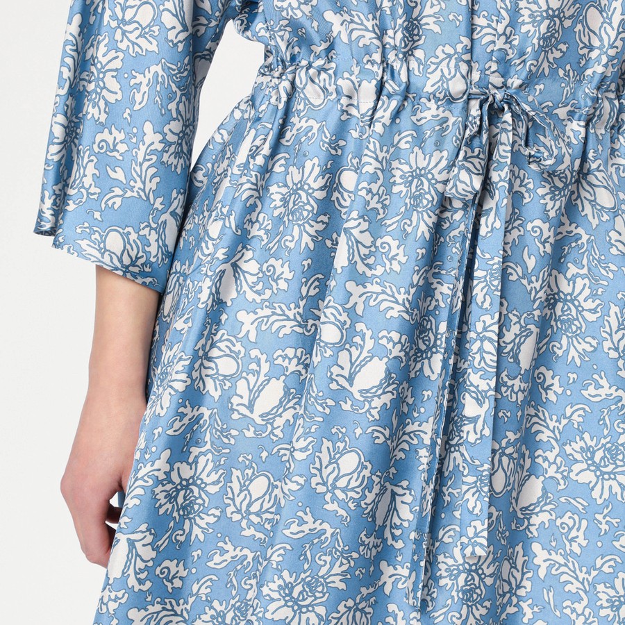 S Max Mara Light blue midi silk dress with floral print