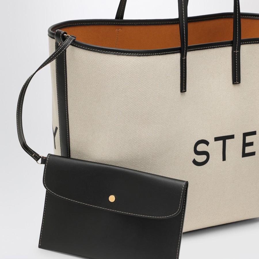 【STELLA MCCARTNEY】Ecru cotton-blend tote bag with logo Stella McCartney Ecru cotton-blend tote bag with logo