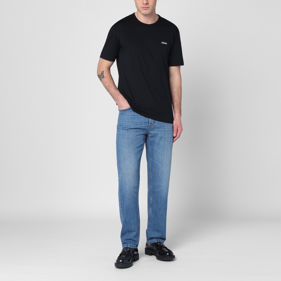 ZEGNA Black cotton t-shirt with logo | TheDoubleF