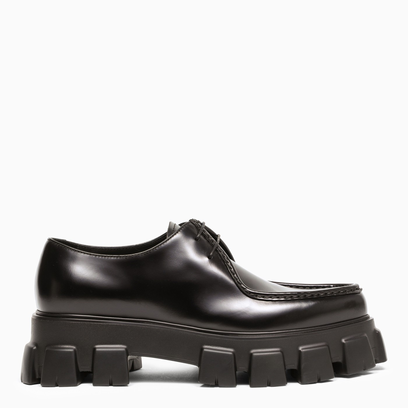 Prada Black brushed leather laceup loafers TheDoubleF