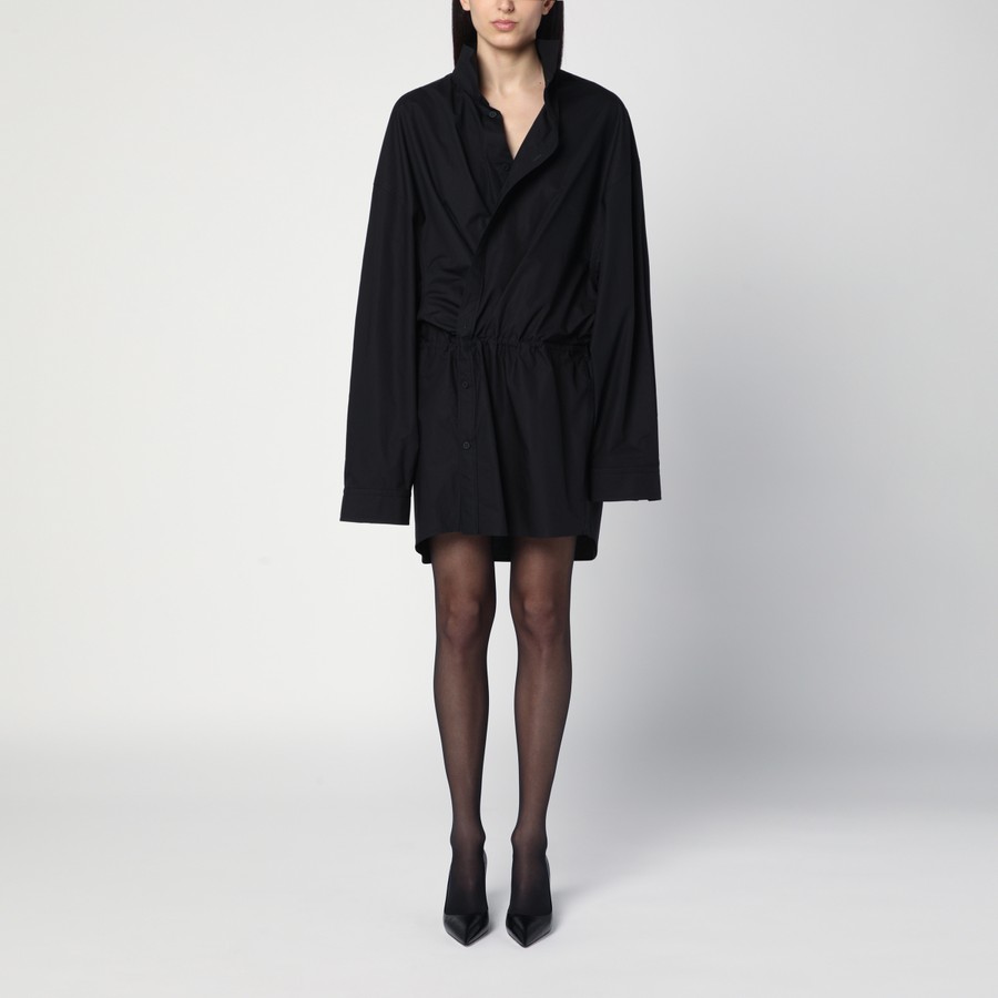 ワンピース Balenciaga Black Elasticated Shirt Dress 814136TNM601000 Balenciaga Black elasticated shirt dress | TheDoubleF
