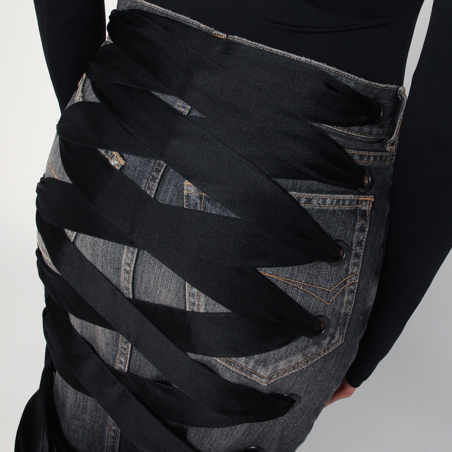 スカート BALENCIAGA SKIRT WITH LACES IN SMOKY GREY DENIM Balenciaga Skirt with laces in smoky grey denim – Lord & Taylor