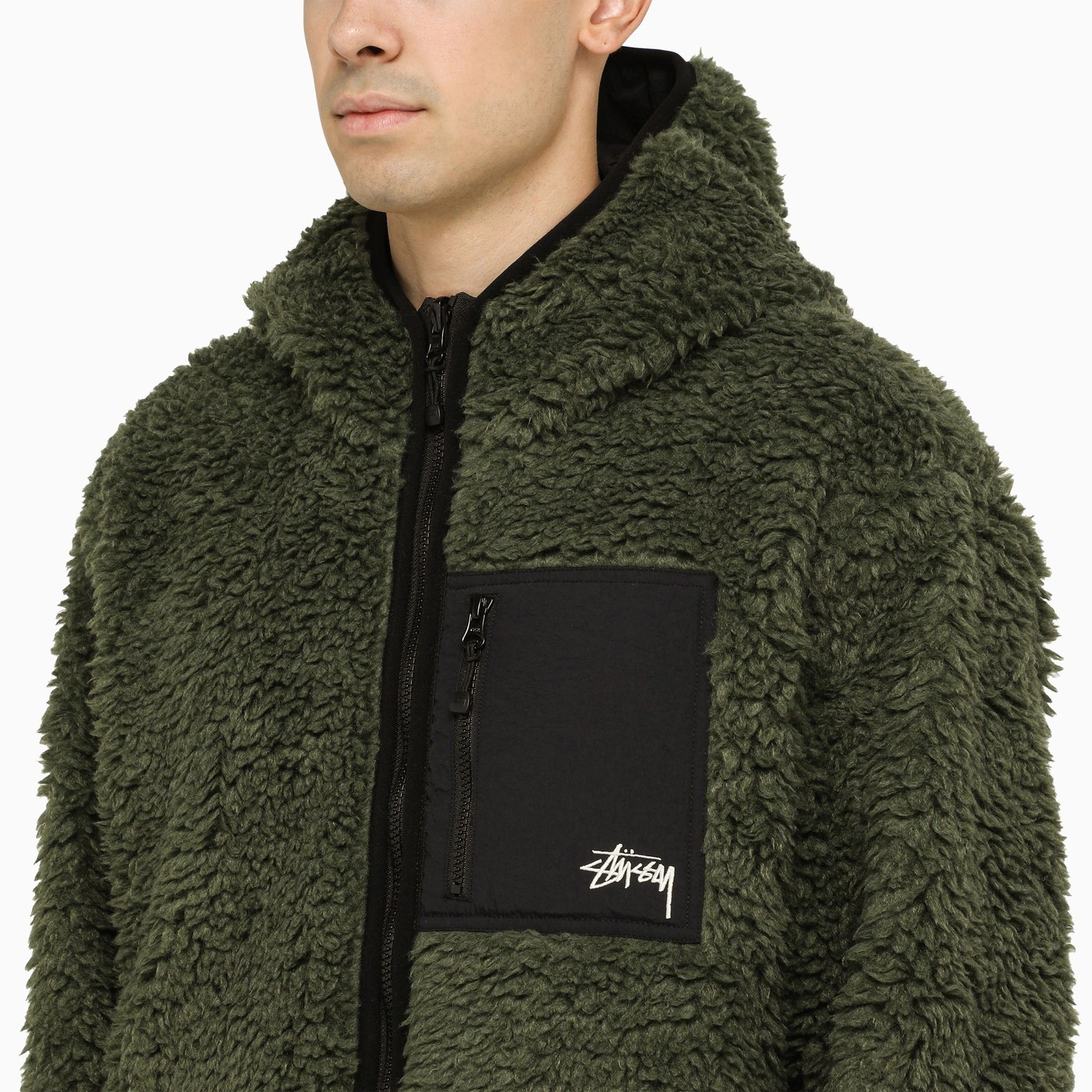 STÜSSY Reversible olive green fleece jacket TheDoubleF