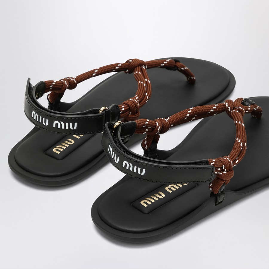 【可愛い♪】MiuMiu Riviere Flat Sandal In Rope And Leather Miu Miu Tobacco-coloured Riviere sandal in rope and leather
