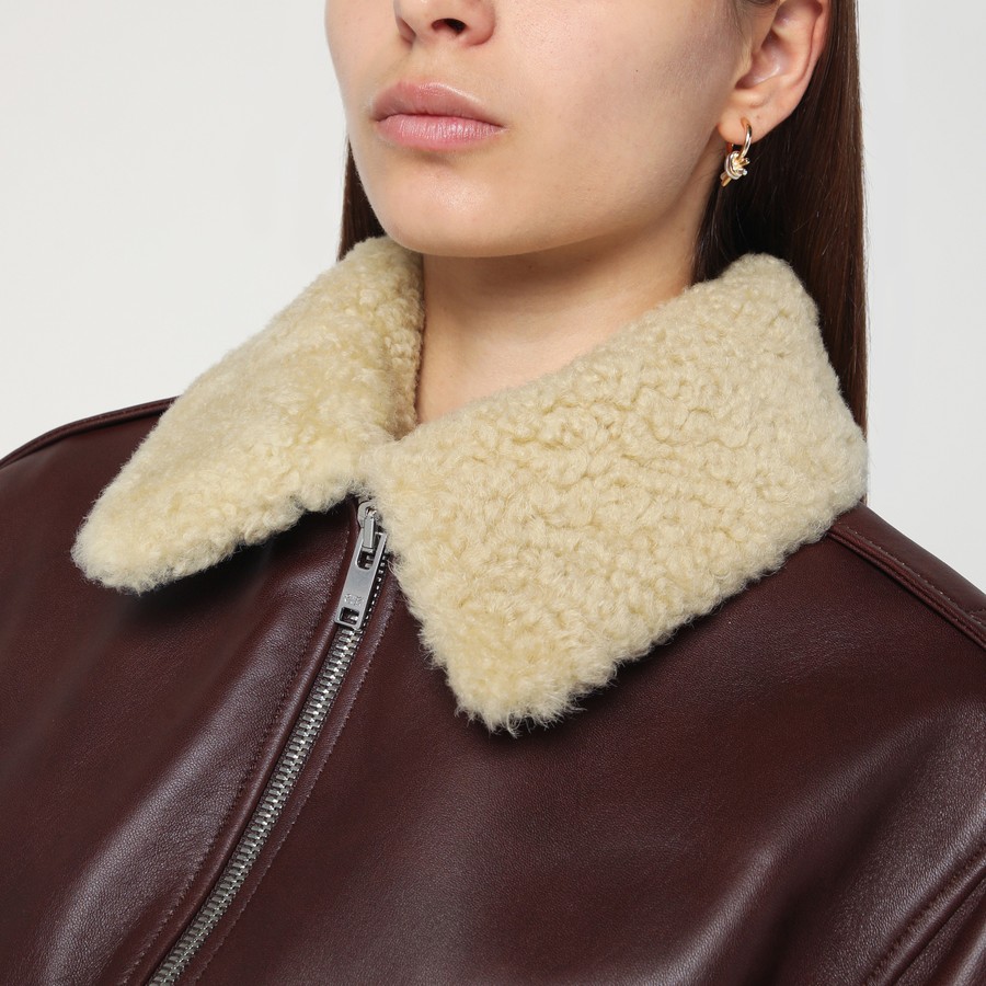 Bottega Veneta Leather jacket with shearling collar | TheDoubleF