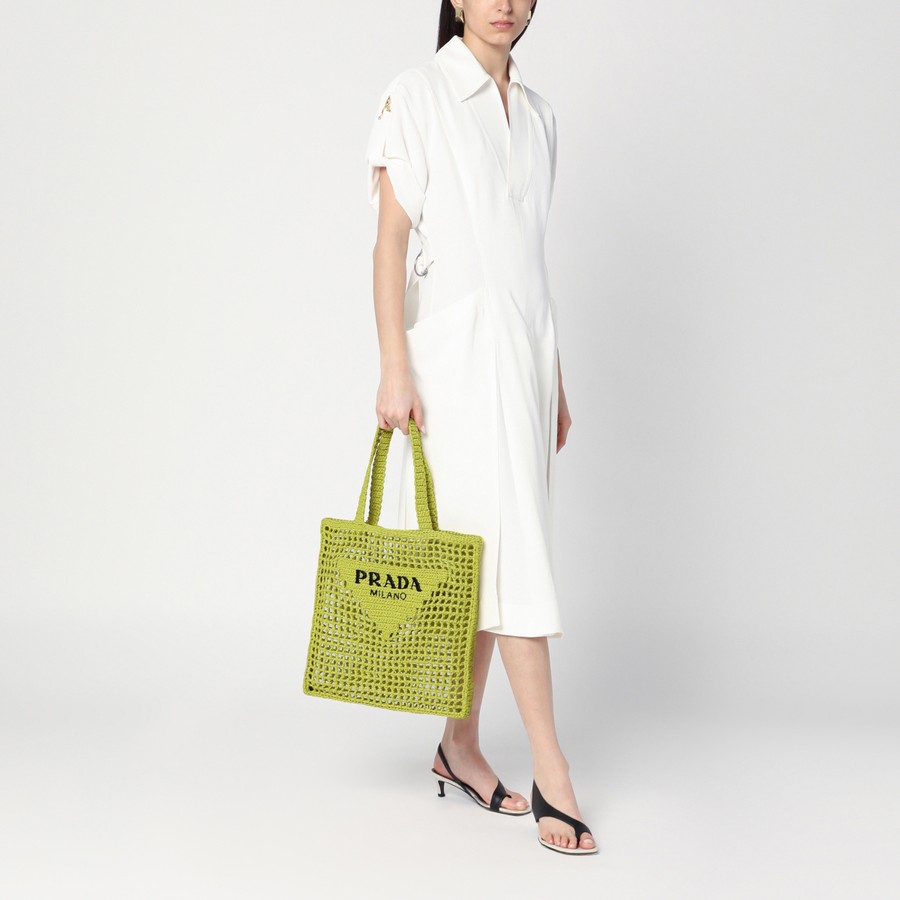 トートバッグ PRADA CEDAR-COLOURED CROCHET TOTE BAG WITH LOGO Prada Cedar-coloured crochet tote bag with logo | TheDoubleF