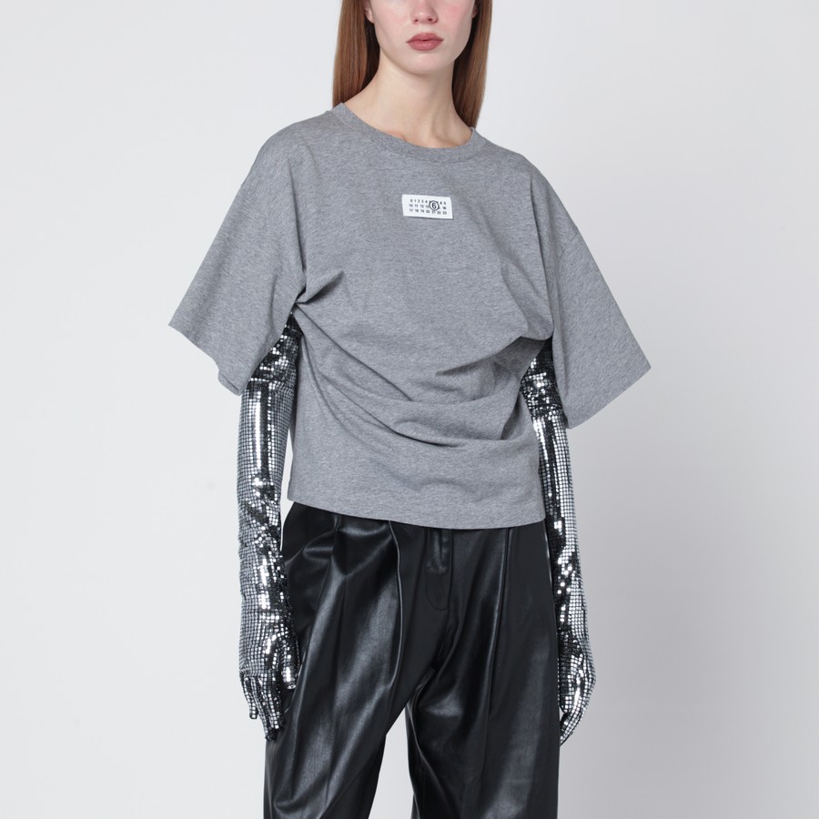 MM6 Maison Margiela Grey mélange cotton T-shirt with gloves