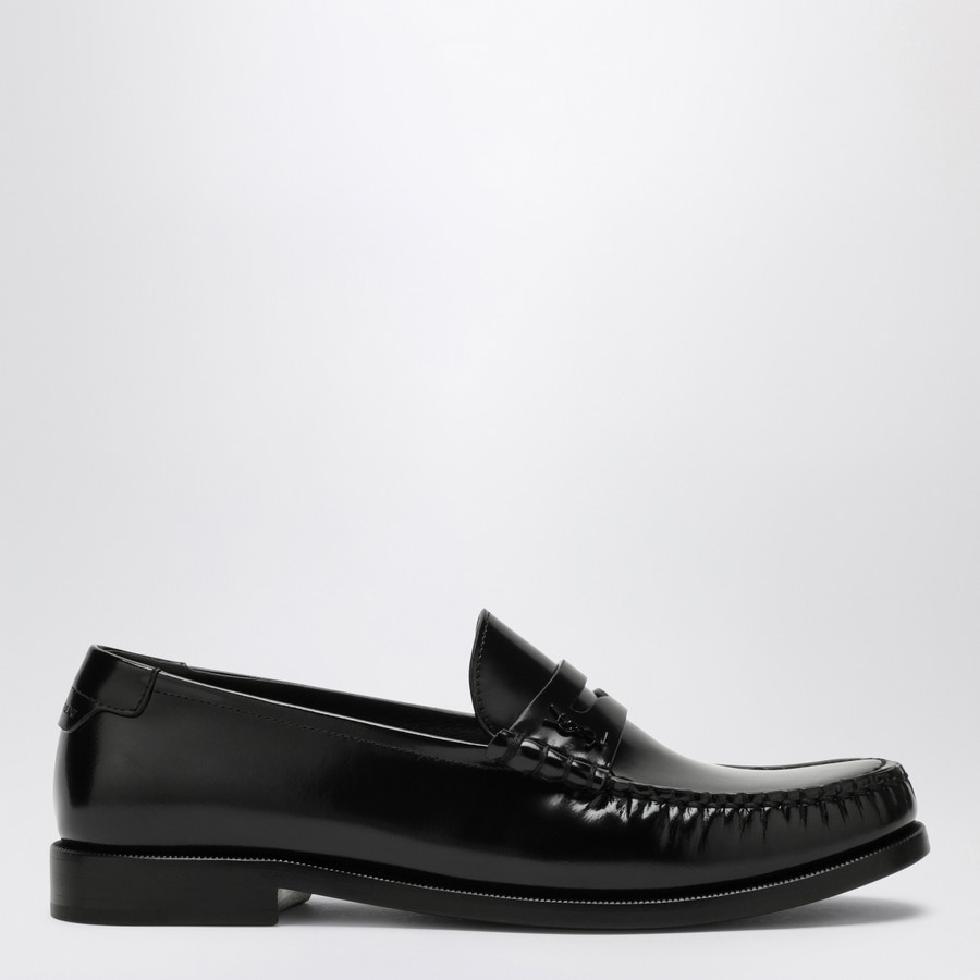 ローファー・オックスフォード SAINT LAURENT BLACK LEATHER LOAFER WITH MONOGRAM Saint Laurent Black leather loafer with monogram | TheDoubleF