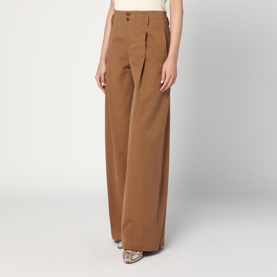 パンツ CHLOE BROWN COTTON PANTS CHLOÉ Pleated garment-dyed cotton-canvas straight-leg pants