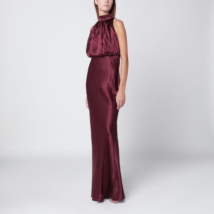 ROTATE Birger Christensen Abito lungo bordeaux in seta TheDoubleF