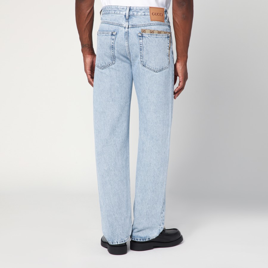 デニム・ジーパン GUCCI STRAIGHT LIGHT BLUE JEANS WITH FADED EFFECT Gucci Light Blue Jean In Faded Denim With Slits At Hem – LOZURI®